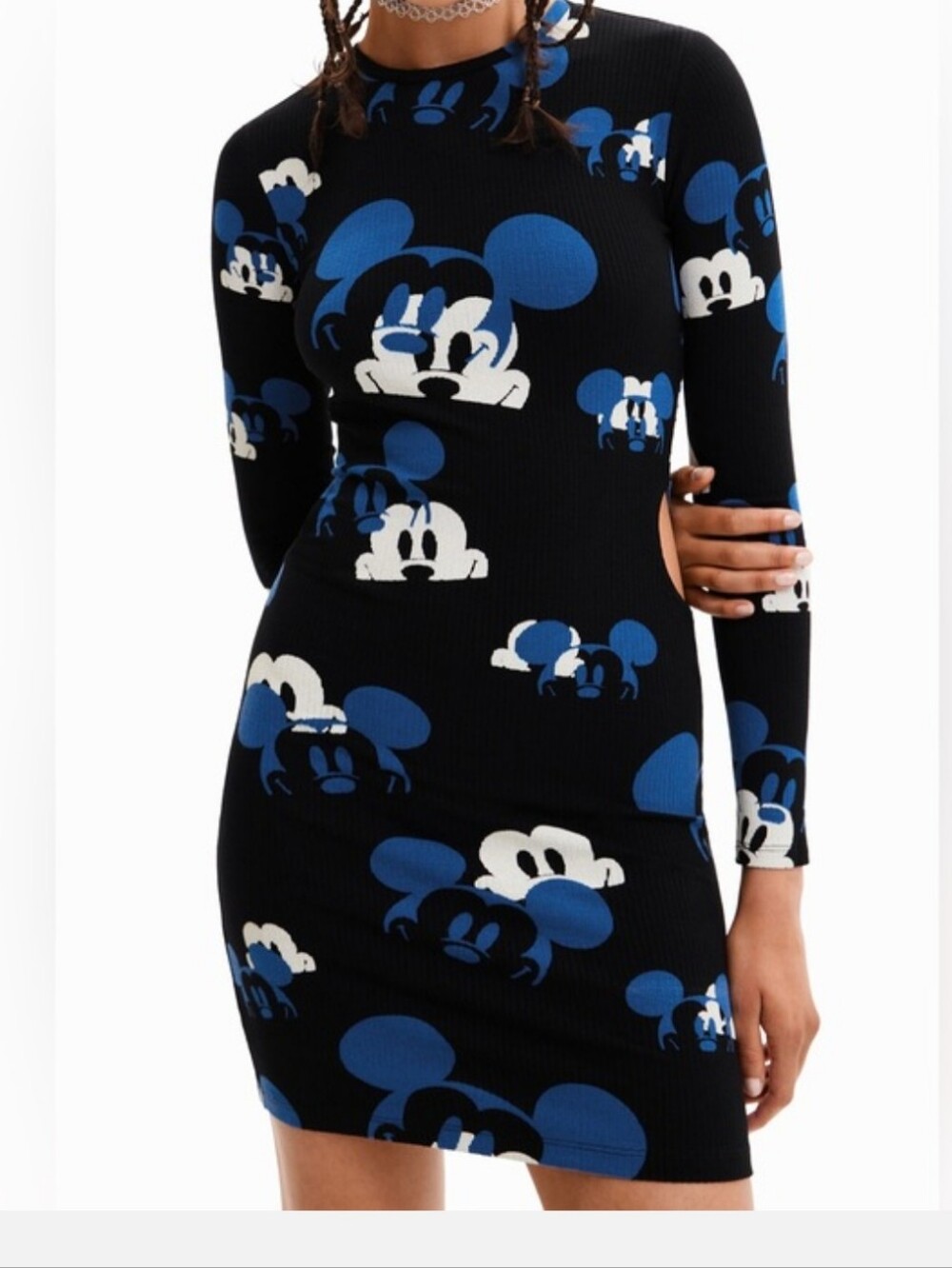 Desigual Mini Dress Mickey Mouse Bodycon Long Sleeve Size Medium NEW